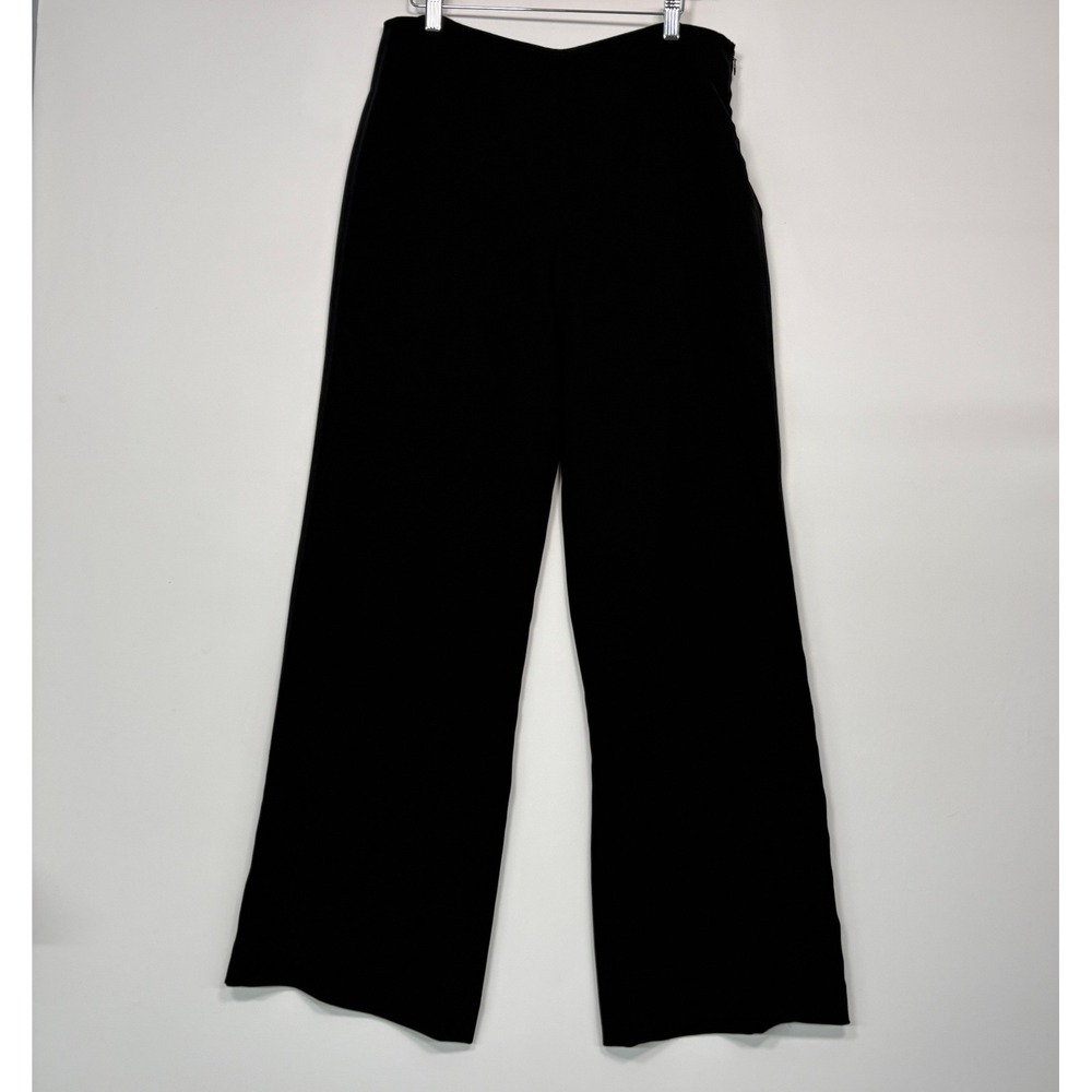Vince Women Pants 10 Black Wide Leg Crepe High Rise Side Zip V3108-21219